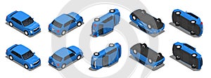Most common road traffic accidents isometric set with car angled upside down flipped onto side vector