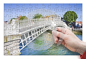 The most famous bridge in Dublin called `Half penny bridge`