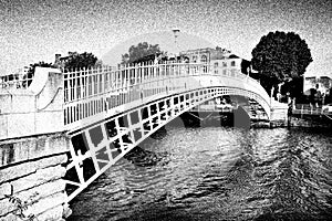 The most famous bridge in Dublin called Half penny bridge due to the toll charged for the passage - digital effect applied