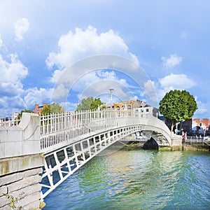 The most famous bridge in Dublin called Half penny bridge Europe - Ireland