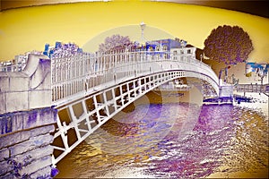 The most famous bridge in Dublin called Half penny bridge - Surreal digital artistic version