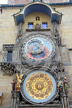 The most famous clock tower, the Orloj in the middle of Prague, Czech Republic