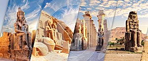 Most famous colossal statues of Ancient Egypt, popular collage