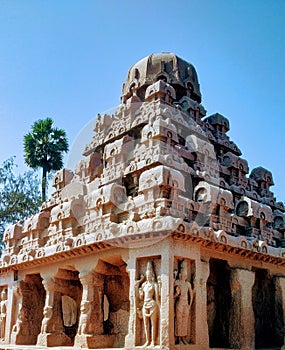 Most famous monument Pancharathas at Mahabalipuram Tamil Nadu
