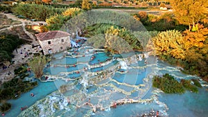 Most famous natural thermal hot spings pools in Tuscany - scenic Terme di Mulino vecchio, italy