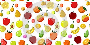 The most popular fruits are fruit trees. Isolated. Background image. Cartoon flat style. Apples, pears, plums, bananas