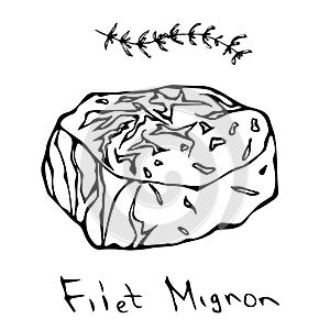 Most Popular Steak Filet Mignon. Beef Cut. Meat Guide for Butcher Shop or Steak House Restaurant Menu. Hand Drawn Illustration. Sa