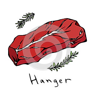 Most Popular Steak Hanger. Beef Cut. Meat Guide for Butcher Shop or Steak House Restaurant Menu. Hand Drawn Illustration. Savoyar