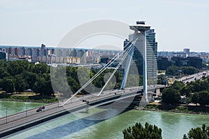 Most SNP bridge with UFO observation deck over danube