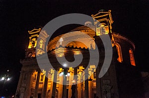 Mosta church of Malta in christmas lights