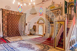 MOSTAR, BOSNIA AND HERZEGOVINA - JUNE 10, 2019: Interior of Koski Mehmed Pasha Mosque in Mostar, Bosnia and Herzegovi