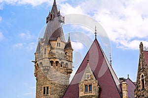 Details of the Moszna Castle in southwestern Poland, the castle is one of the most magnificent