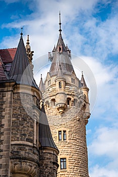 Details of the Moszna Castle in southwestern Poland, the castle is one of the most magnificent