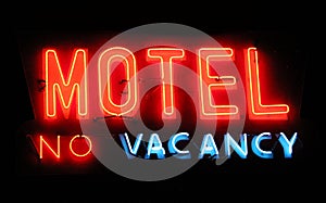 Motel Neon Sign No Vacancy at Night