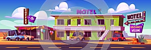 Motel, roadside cafe vector cartoon illustration