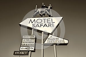 Motel Safari neon sign on historic Route 66 in New Mexico