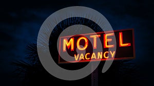 Motel Sign By Tropical Plant At Night