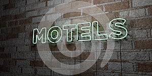 MOTELS - Glowing Neon Sign on stonework wall - 3D rendered royalty free stock illustration photo