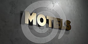 Motels - Gold sign mounted on glossy marble wall - 3D rendered royalty free stock illustration photo