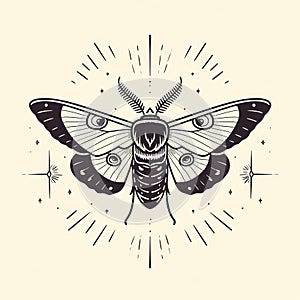 moth cartoon flat illustration minimal line art