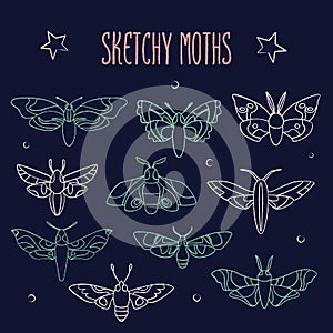 Moth Collection Vector Linear Icons Set