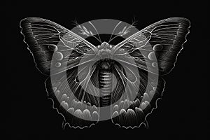 Moth sketch on black, created by generative Ai
