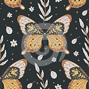 Moth vector seamless pattern.