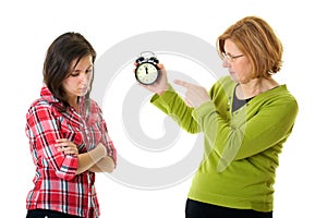 Mother argue with her daughter for being late photo