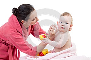 Mother and baby after bathing