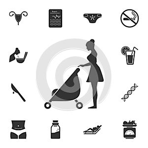 Mother with baby carriage icon. Simple element illustration. Mother with baby carriage symbol design from Pregnancy collection set