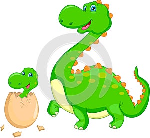 Mother and baby dinosaur hatching