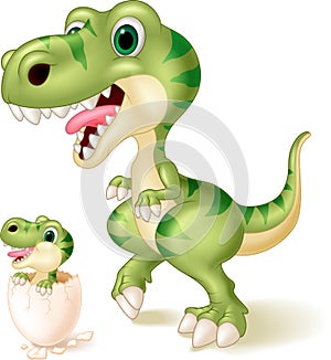 Mother and baby dinosaur hatching. illustration