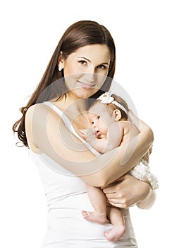 Mother Baby Girl Portrait, Woman holding Newborn Little Kid