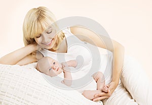 Mother and Baby, Happy Mom Embracing Newborn Kid