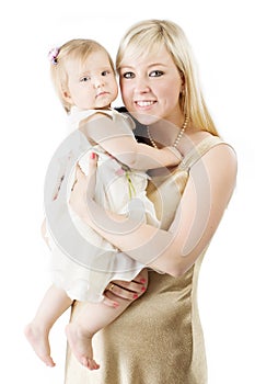 Mother and Baby, Happy Mom Holding Kid, Child on hands