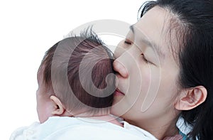 Mother and baby, Lovely asian girl resting on her mother's shoul