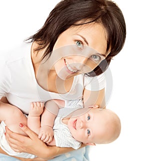 Mother and Baby, Mom Holding Newborn Kid on Hands, Woman with Infant Child