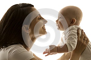 Mother and Baby, Mom Looking to Newborn Child Face to Face