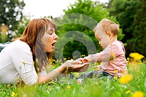 Mother and baby playing