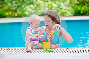 Mother and baby playing in swimming pool