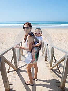 Mother and baby in rucksack