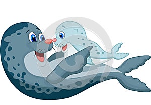 Mother and baby seal cartoon