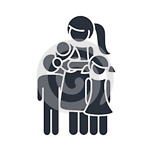 Mother with baby son and daughter together family day, icon in silhouette style