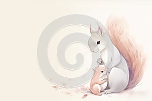 Mother and baby squirrel in soft pastel colors. from generative ai