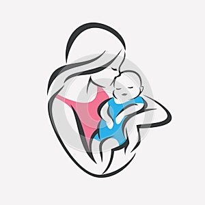 Mother and baby stylized vector symbol