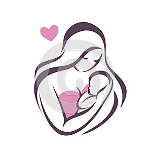 Mother and baby stylized vector symbol