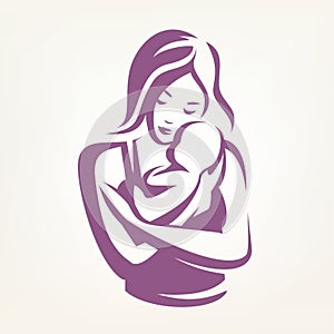 Mother and baby stylized vector symbol