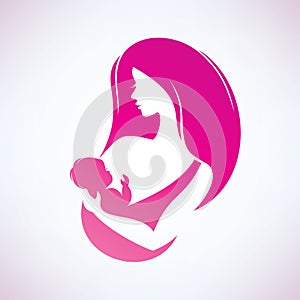 Mother and baby stylized vector symbol