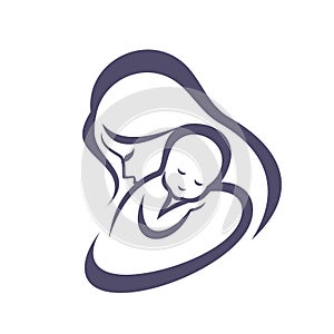 Mother and baby stylized vector symbol