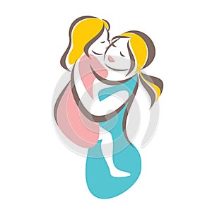 Mother and baby stylized vector symbol